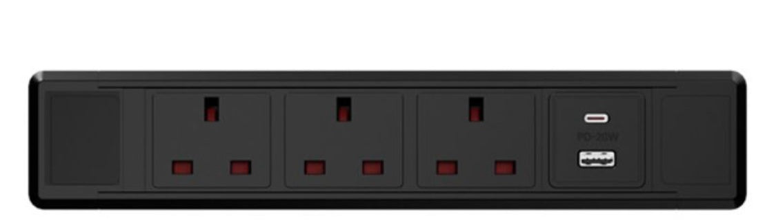COSMOTECH Under-Desk Power & Connectivity Hub – 3 Power, 2 USB, HDMI, Network Ports (Smaller)