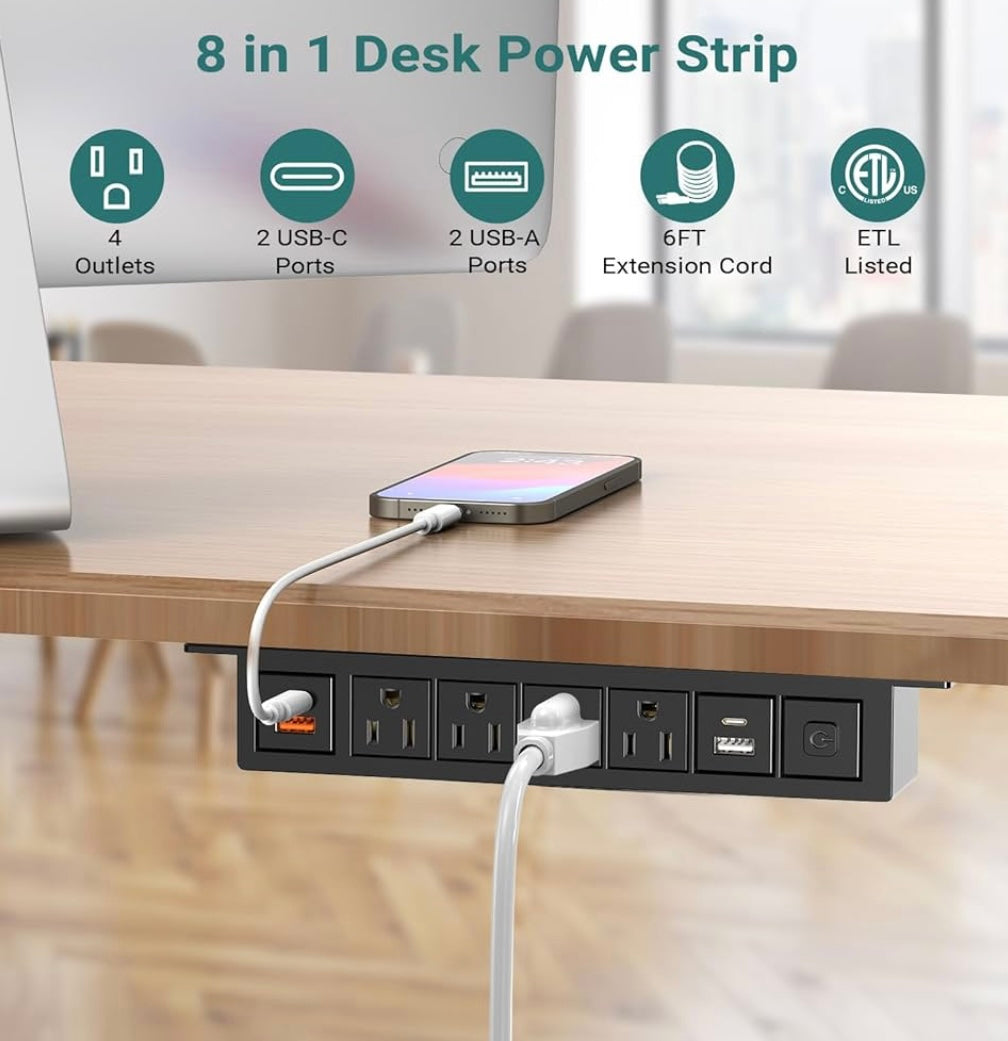 COSMOTECH Under-Desk Power & Connectivity Hub – 3 Power, 2 USB, HDMI, Network Ports (Larger)