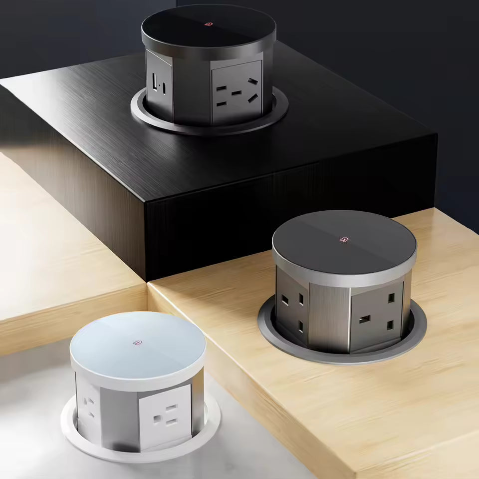 COSMOTECH Pop-Up Desk Cable Cubby – Cylindrical Desk Grommet with USB & Power Ports, Wireless Phone Charging 65 W, Pop-Up Design for Office & Home
