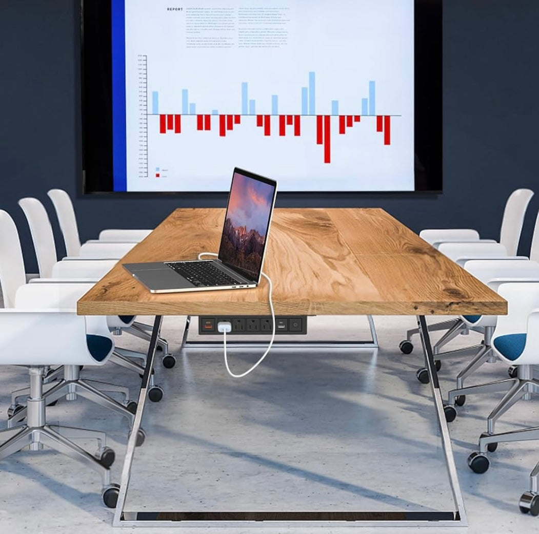 COSMOTECH Under-Desk Power & Connectivity Hub – 3 Power, 2 USB, HDMI, Network Ports (Larger)