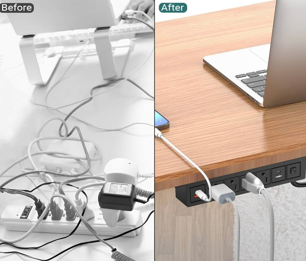 COSMOTECH Under-Desk Power & Connectivity Hub – 3 Power, 2 USB, HDMI, Network Ports (Larger)