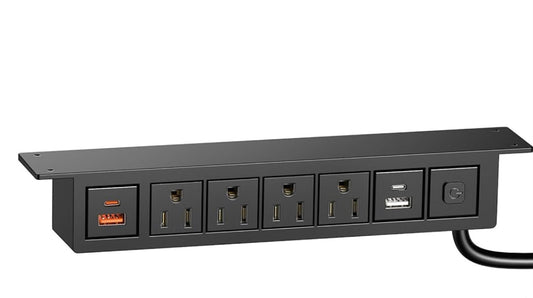 COSMOTECH Under-Desk Power & Connectivity Hub – 3 Power, 2 USB, HDMI, Network Ports (Larger)