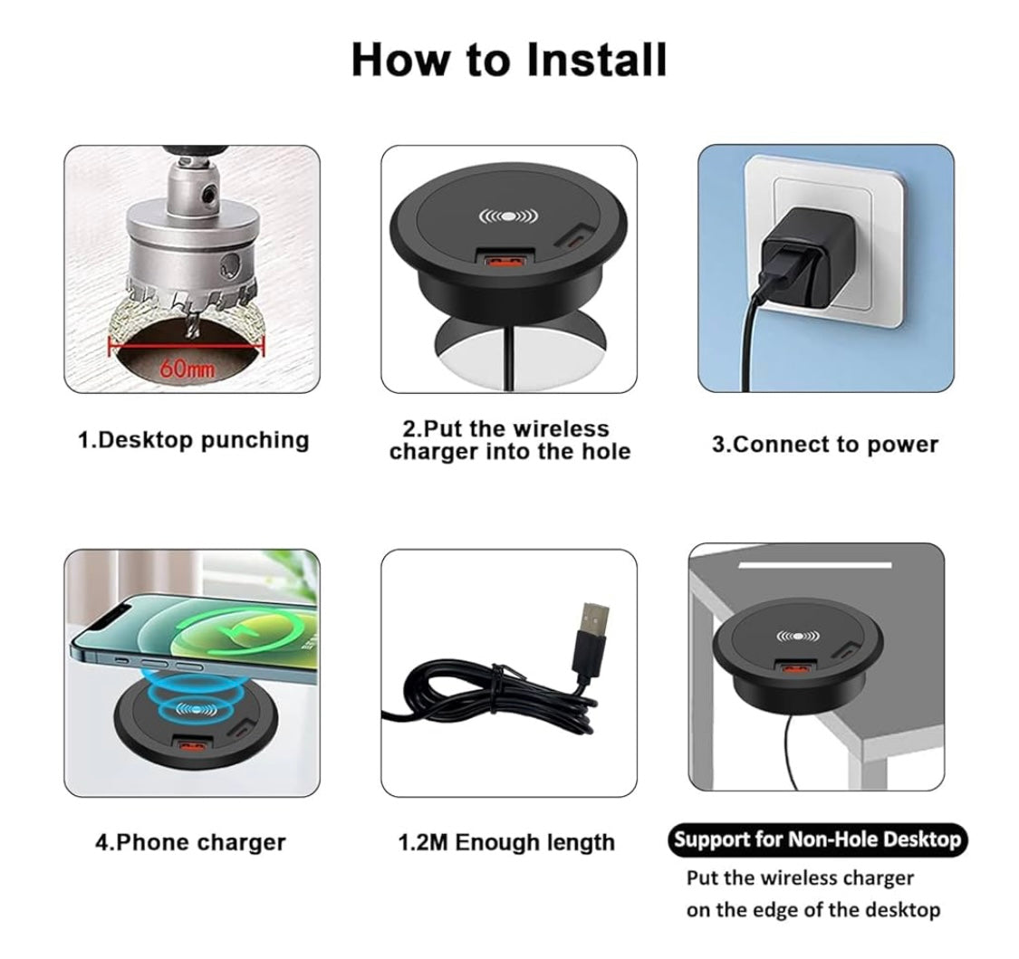 COSMOTECH Hidden Long-Distance Wireless Phone Charger – Under Desk / Cable-Free Phone Charging