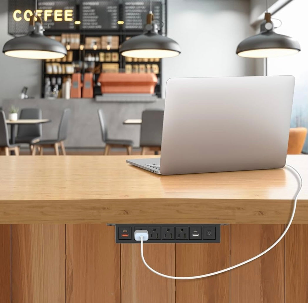 COSMOTECH Under-Desk Power & Connectivity Hub – 3 Power, 2 USB, HDMI, Network Ports (Larger)