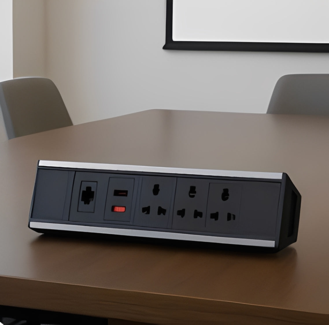 COSMOTECH Under-Desk Power & Connectivity Hub – 3 Power, 2 USB, HDMI, Network Ports (Smaller)