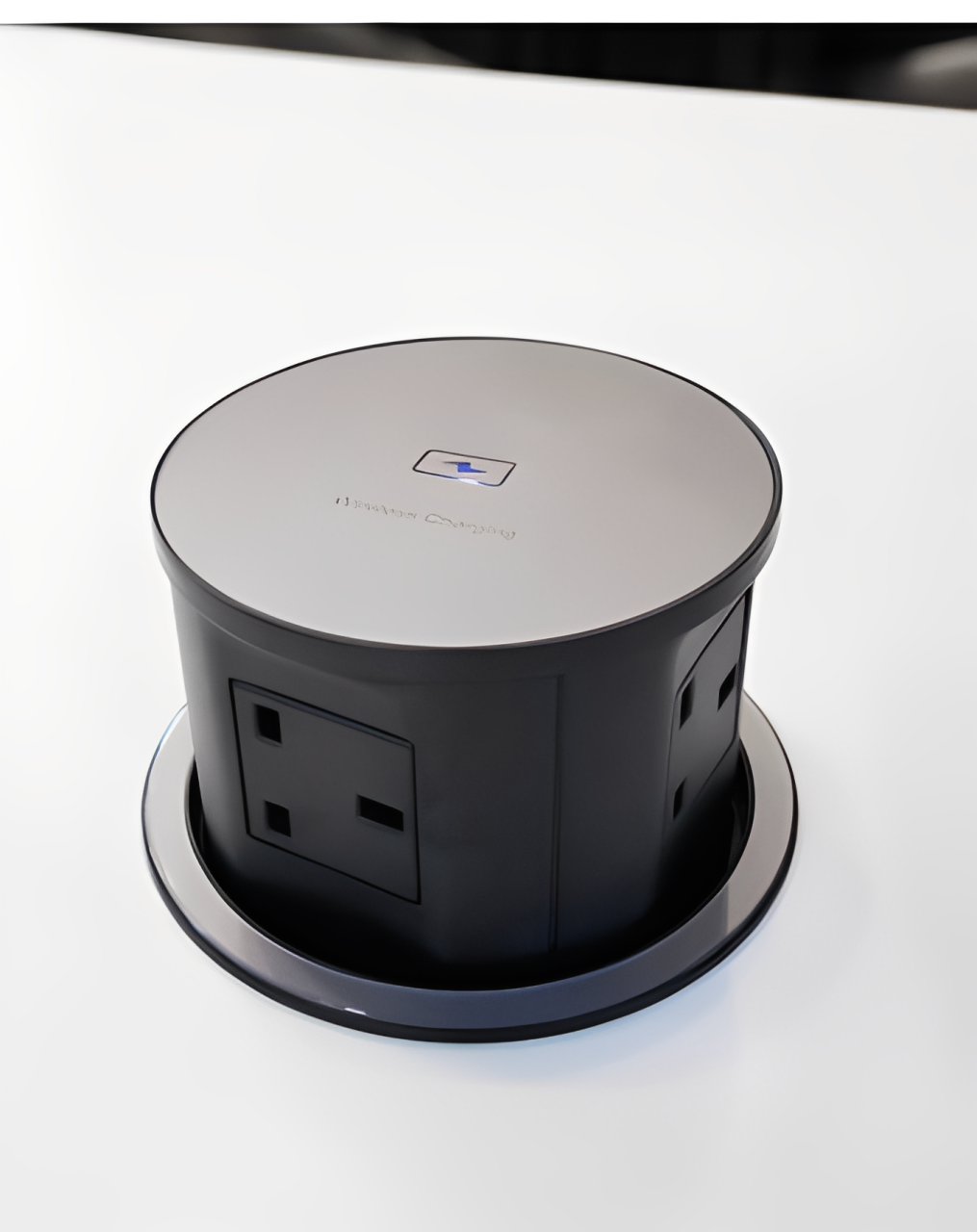 COSMOTECH Pop-Up Desk Cable Cubby – Cylindrical Desk Grommet with USB & Power Ports, Wireless Phone Charging 65 W, Pop-Up Design for Office & Home